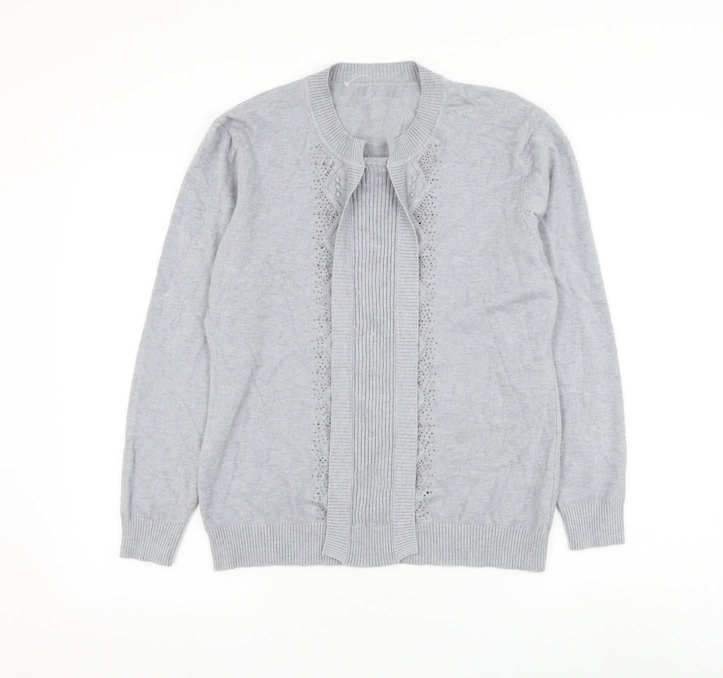 Preworn Womens Grey Round Neck Viscose Cardigan Jumper Size M