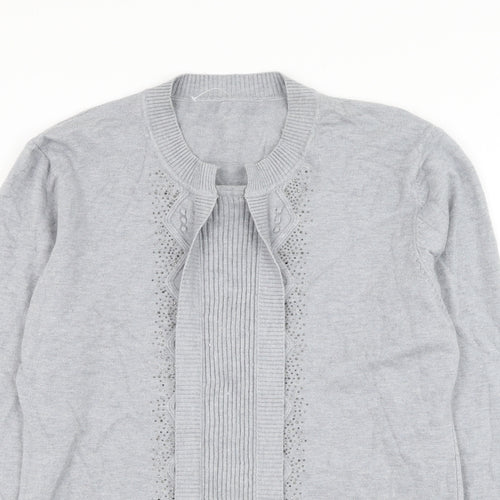 Preworn Womens Grey Round Neck Viscose Cardigan Jumper Size M