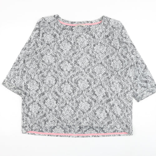 Marks and Spencer Womens Grey Boat Neck Geometric Polyester Pullover Jumper Size 18