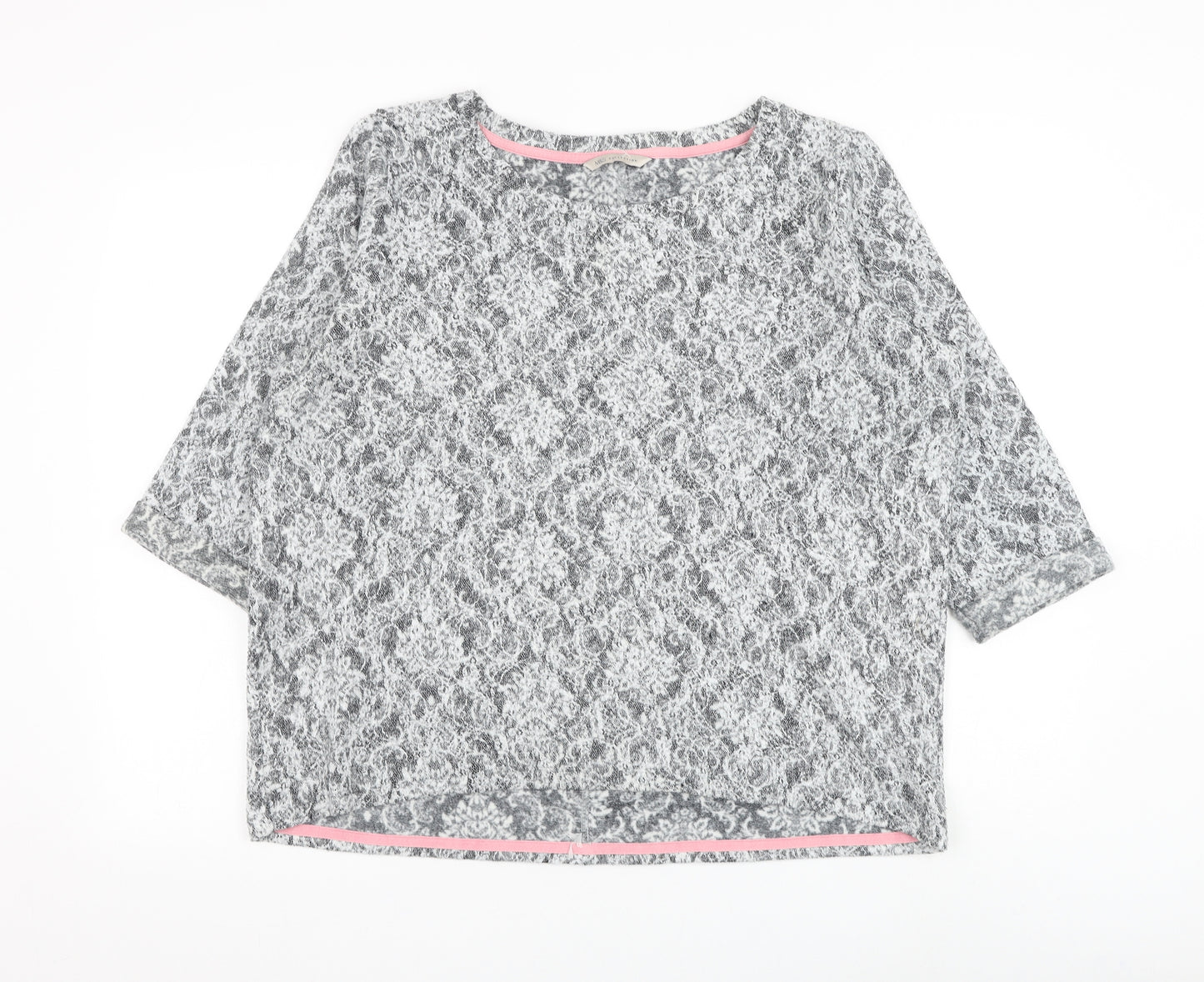 Marks and Spencer Womens Grey Boat Neck Geometric Polyester Pullover Jumper Size 18