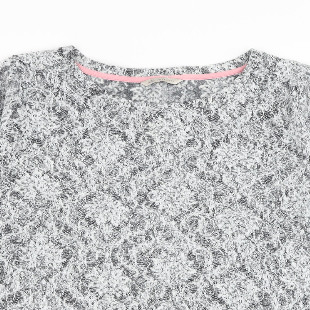 Marks and Spencer Womens Grey Boat Neck Geometric Polyester Pullover Jumper Size 18