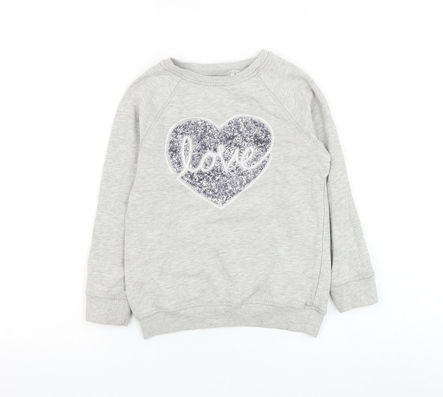 NEXT Girls Grey Cotton Pullover Sweatshirt Size 6 Years Pullover - Love