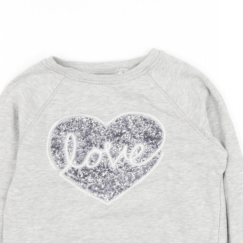 NEXT Girls Grey Cotton Pullover Sweatshirt Size 6 Years Pullover - Love