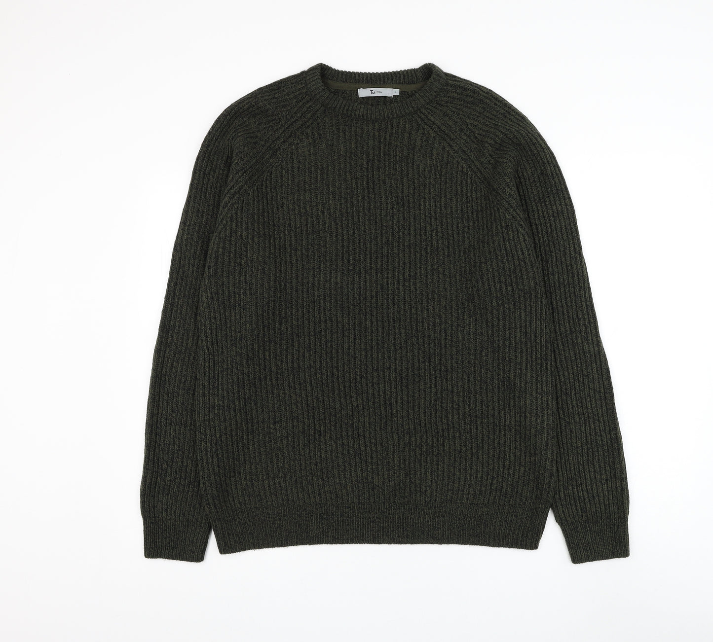 TU Mens Green Round Neck Acrylic Pullover Jumper Size L