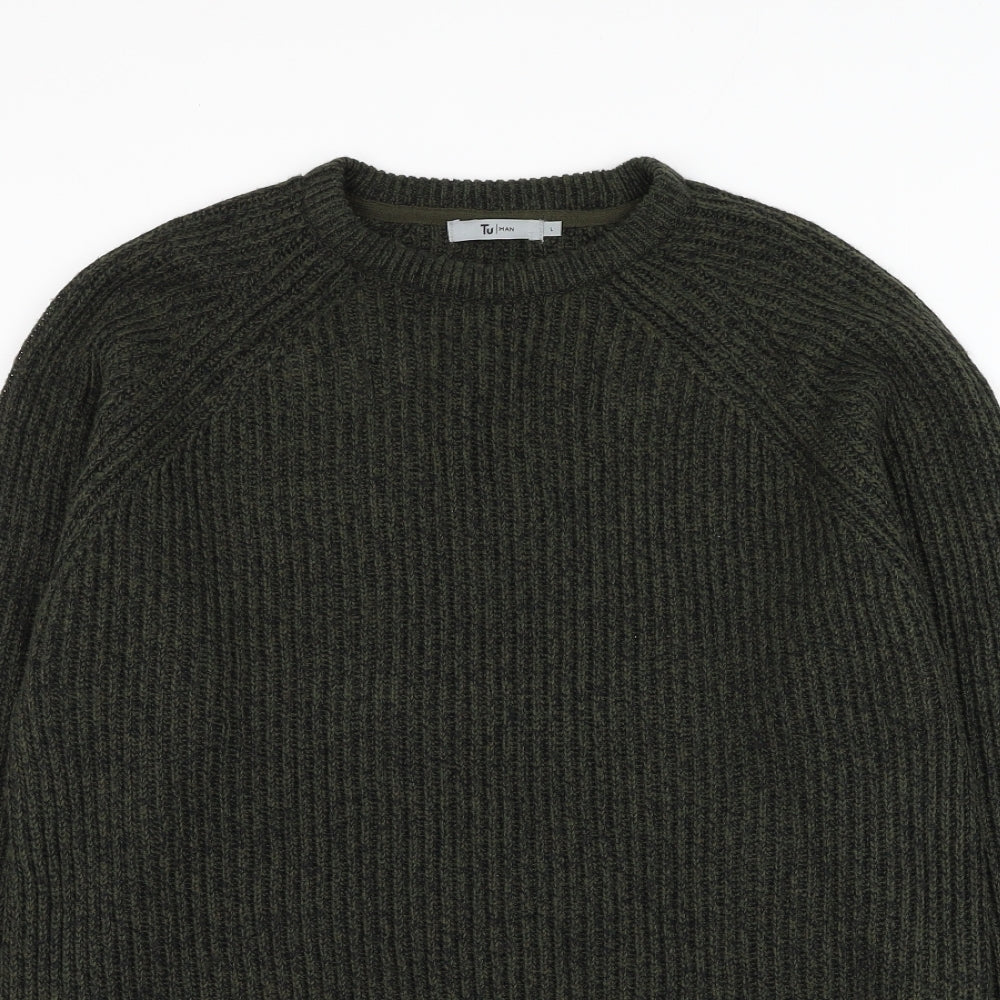 TU Mens Green Round Neck Acrylic Pullover Jumper Size L