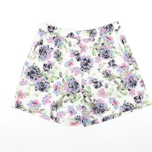 Urmodar Womens White Floral Polyester Bermuda Shorts Size M L4 in Regular Zip