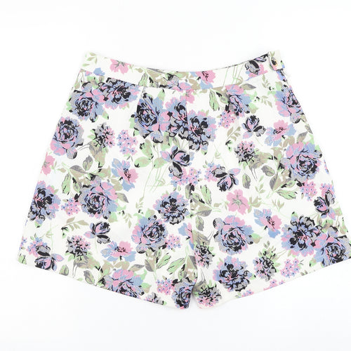 Urmodar Womens White Floral Polyester Bermuda Shorts Size M L4 in Regular Zip