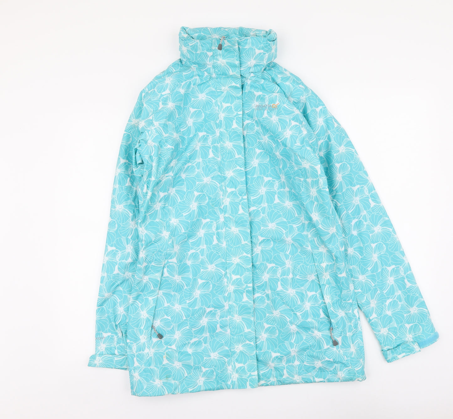 Regatta Womens Blue Floral Rain Coat Coat Size 10 Zip