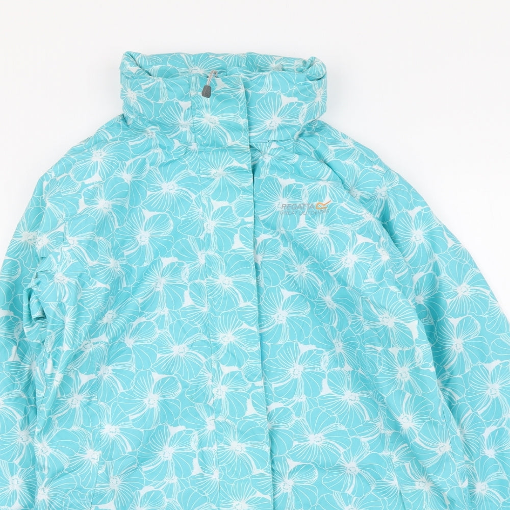 Regatta Womens Blue Floral Rain Coat Coat Size 10 Zip