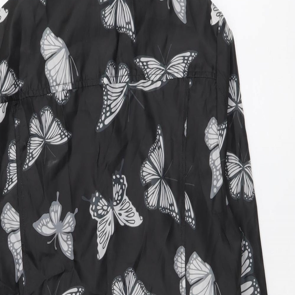 B. You Womens Black Geometric Rain Coat Coat Size 12 Zip - Butterfly pattern