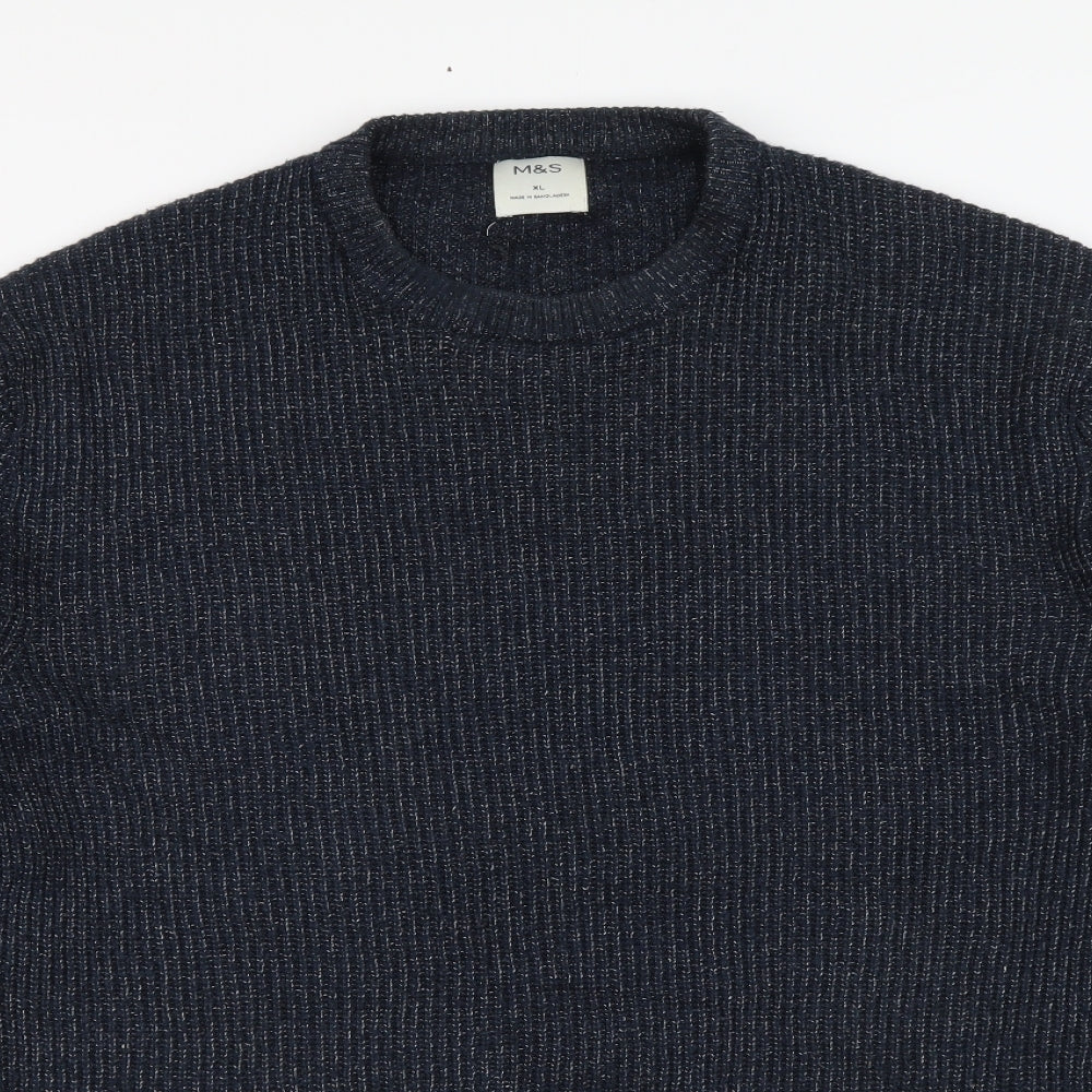 Marks and Spencer Mens Blue Round Neck Polyamide Pullover Jumper Size XL