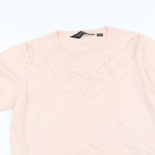 Dorothy Perkins Womens Pink Round Neck Cotton Pullover Jumper Size 10 - Lace Detail