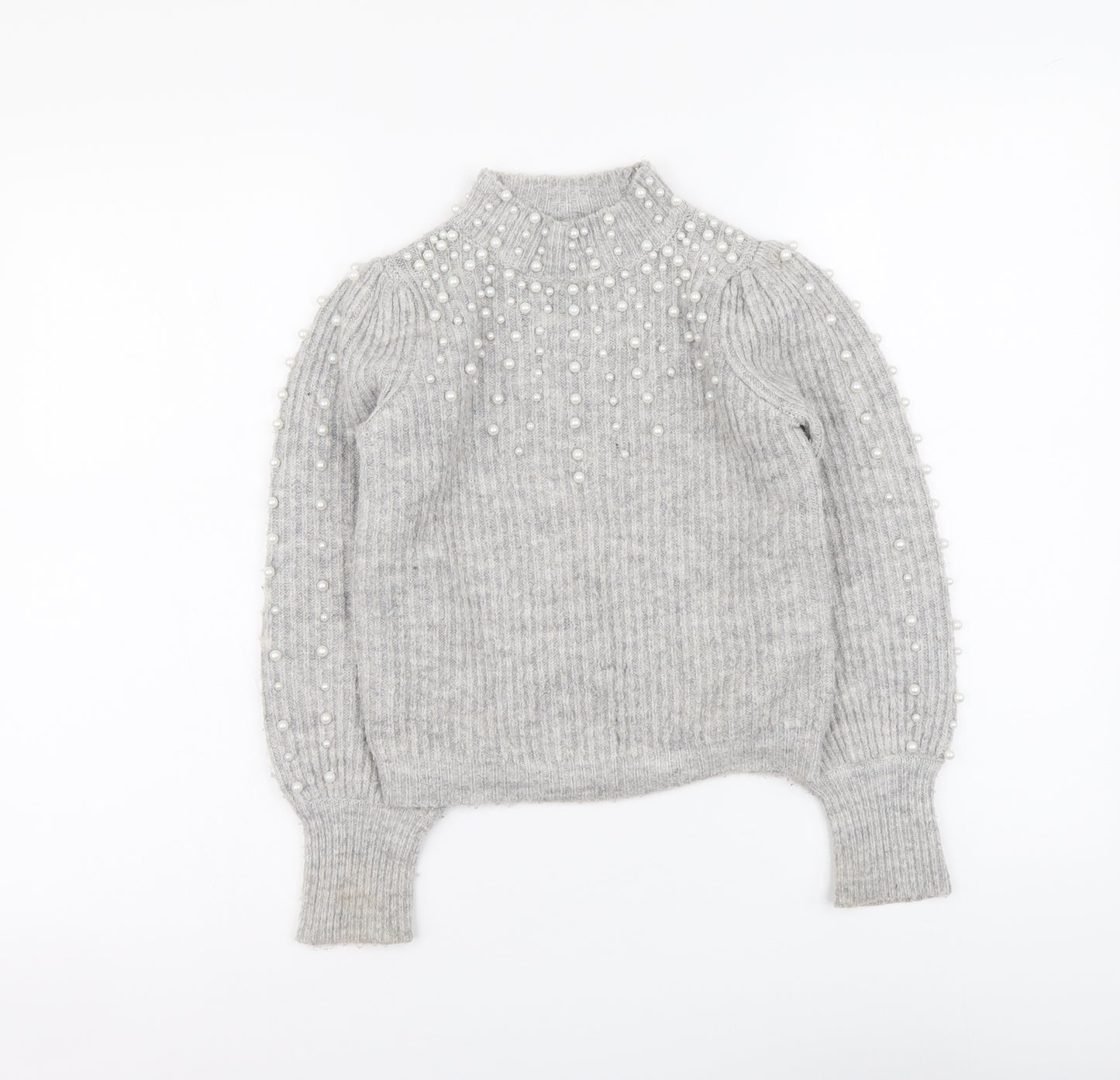 River Island Girls Grey High Neck Acrylic Pullover Jumper Size 7-8 Years Pullover