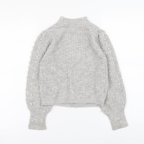 River Island Girls Grey High Neck Acrylic Pullover Jumper Size 7-8 Years Pullover