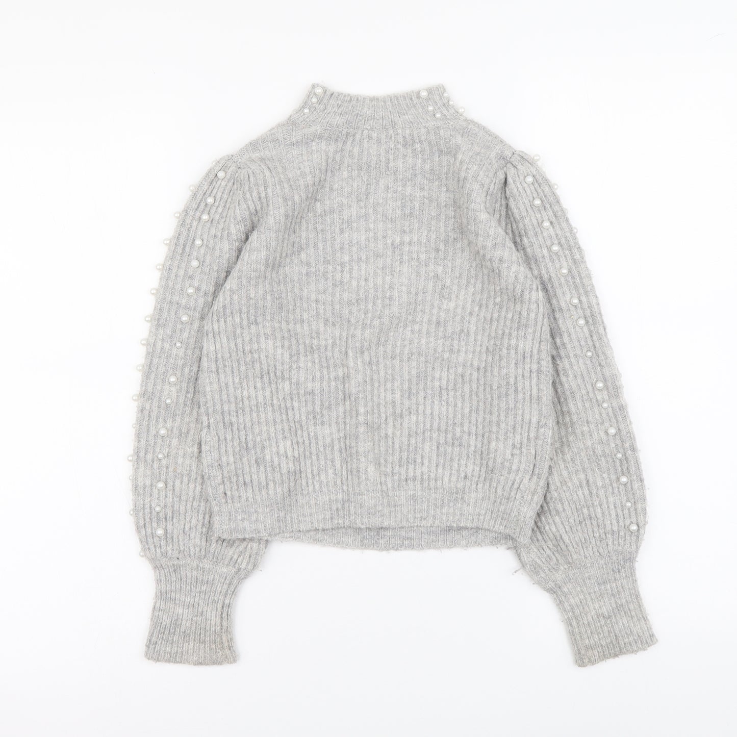River Island Girls Grey High Neck Acrylic Pullover Jumper Size 7-8 Years Pullover