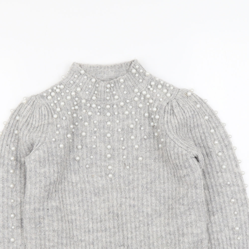 River Island Girls Grey High Neck Acrylic Pullover Jumper Size 7-8 Years Pullover