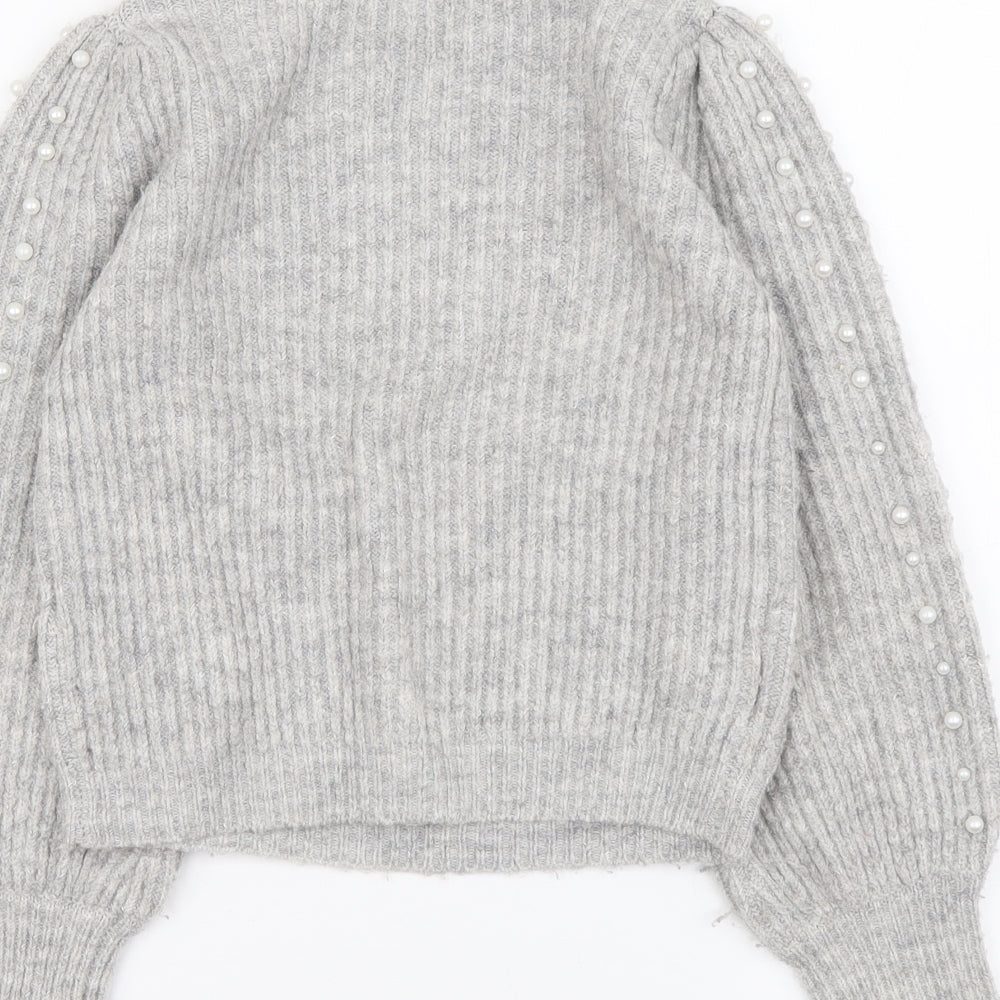 River Island Girls Grey High Neck Acrylic Pullover Jumper Size 7-8 Years Pullover