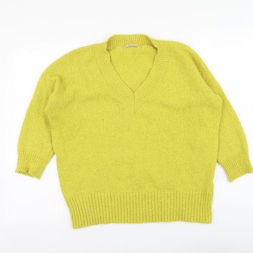 TU Womens Yellow V-Neck Polyester Pullover Jumper Size 10
