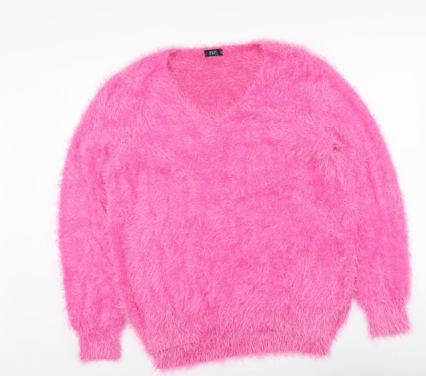 F&F Womens Pink V-Neck Nylon Pullover Jumper Size 18