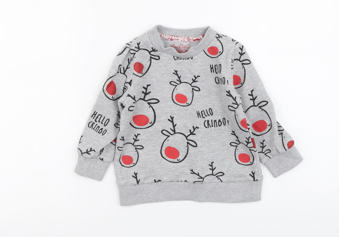F&F Boys Grey Geometric Cotton Pullover T-Shirt Size 18-24 Months Round Neck Pullover - Hello Crimbo