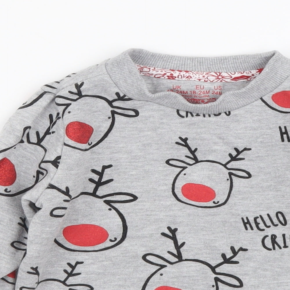 F&F Boys Grey Geometric Cotton Pullover T-Shirt Size 18-24 Months Round Neck Pullover - Hello Crimbo