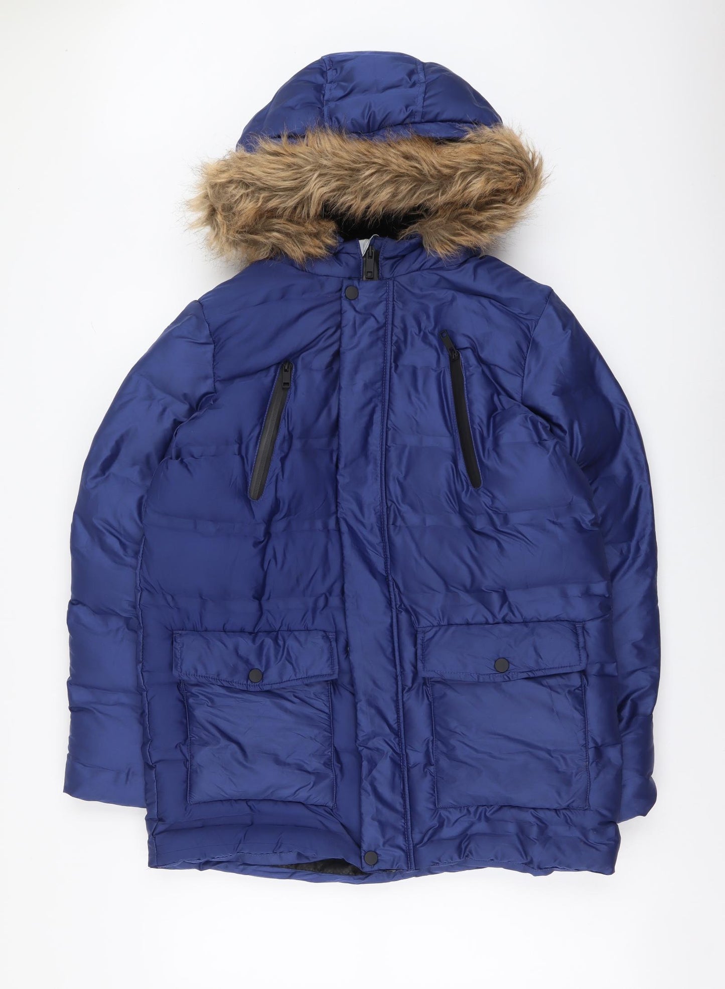 Marks and Spencer Boys Blue Parka Coat Size 13-14 Years Zip