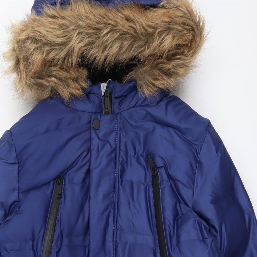 Marks and Spencer Boys Blue Parka Coat Size 13-14 Years Zip