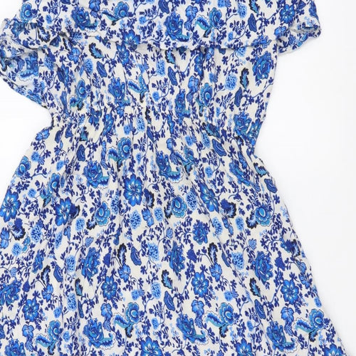 H&M Womens Blue Floral Viscose Mini Size S Sweetheart Pullover