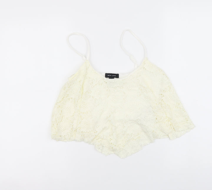 New Look Womens Ivory Nylon Cropped Tank Size 10 Round Neck