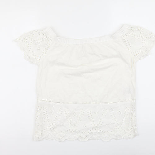 NEXT Womens White Cotton Basic Blouse Size 8 Boat Neck