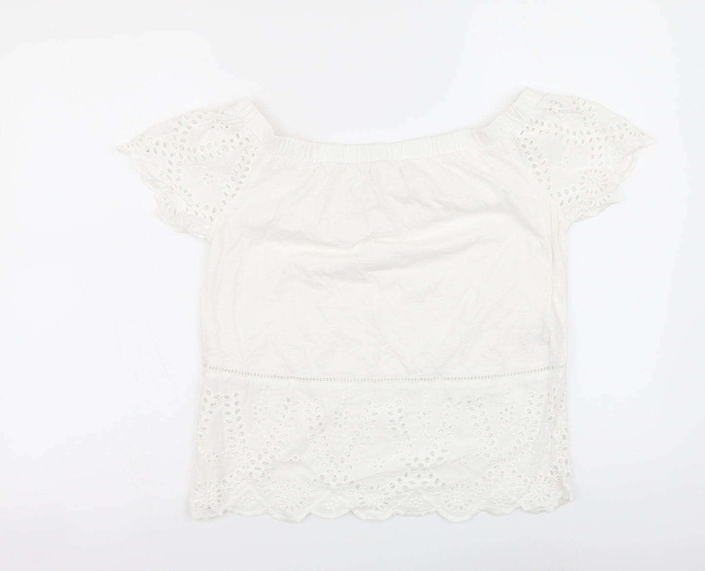 NEXT Womens White Cotton Basic Blouse Size 8 Boat Neck