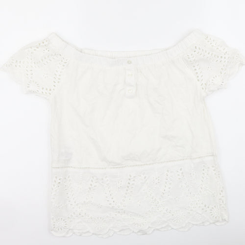 NEXT Womens White Cotton Basic Blouse Size 8 Boat Neck