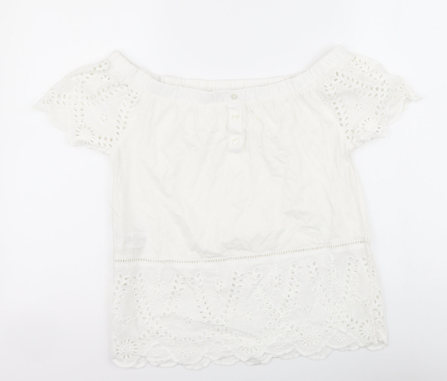 NEXT Womens White Cotton Basic Blouse Size 8 Boat Neck