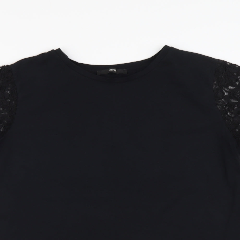 George Womens Black Cotton Basic T-Shirt Size 12 Round Neck - Lace Sleeves