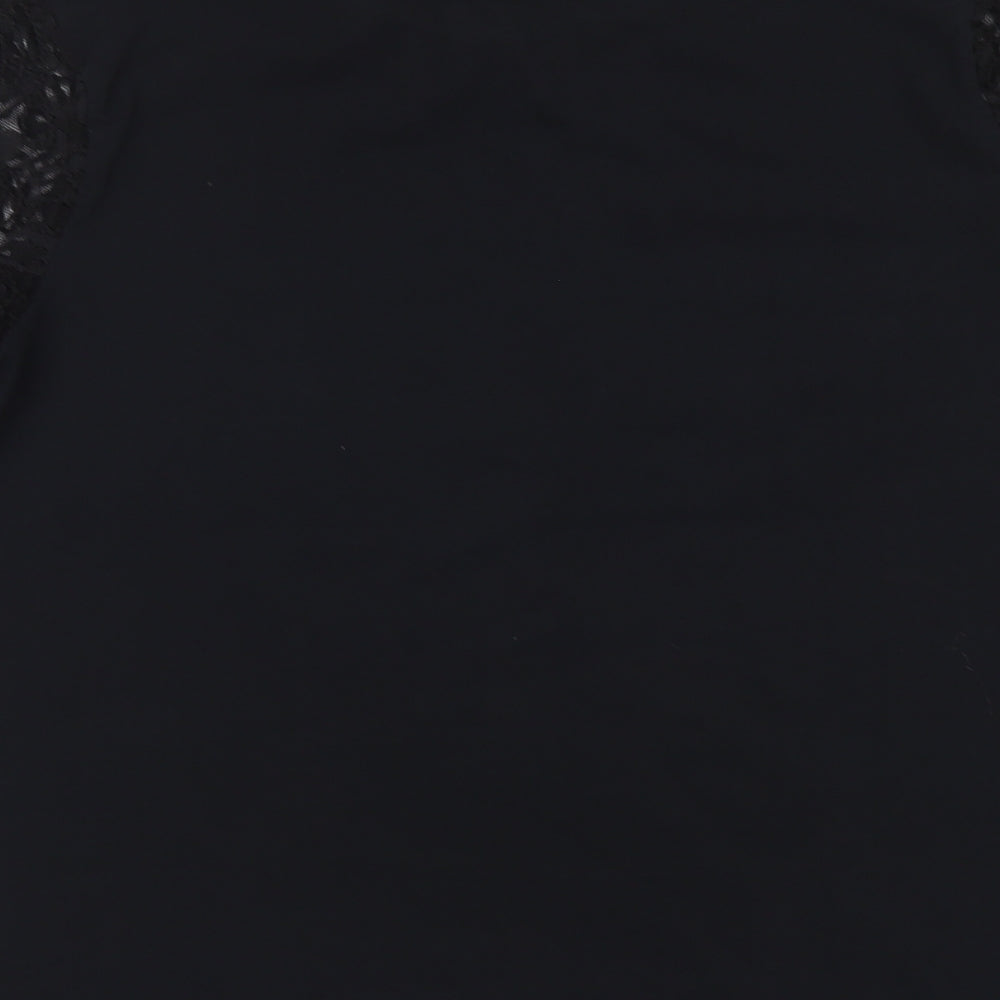 George Womens Black Cotton Basic T-Shirt Size 12 Round Neck - Lace Sleeves