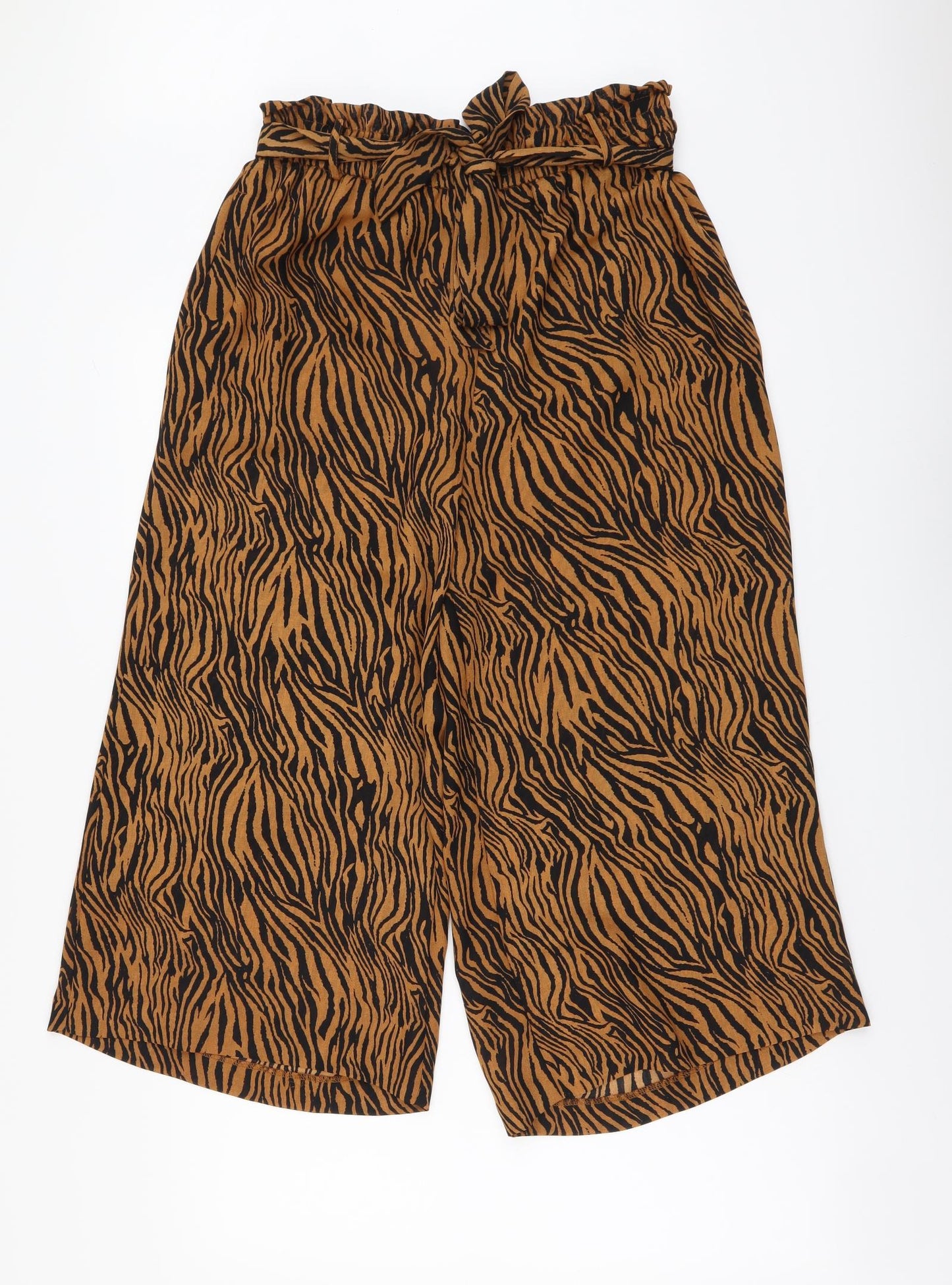 George Womens Brown Animal Print Polyester Cropped Trousers Size 14 L20 in Regular Drawstring - Zebra pattern