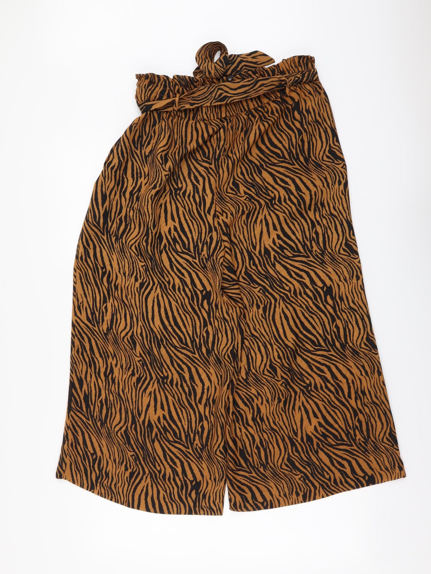 George Womens Brown Animal Print Polyester Cropped Trousers Size 14 L20 in Regular Drawstring - Zebra pattern