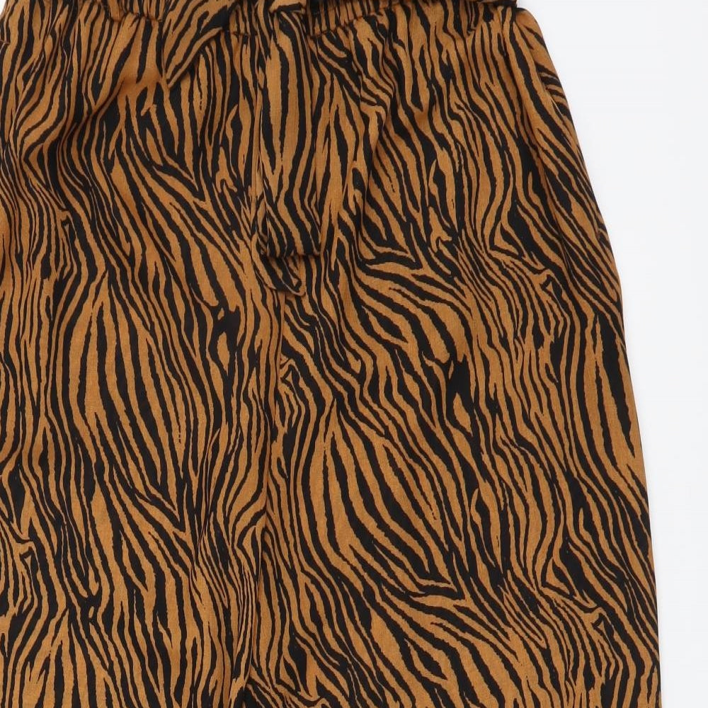 George Womens Brown Animal Print Polyester Cropped Trousers Size 14 L20 in Regular Drawstring - Zebra pattern