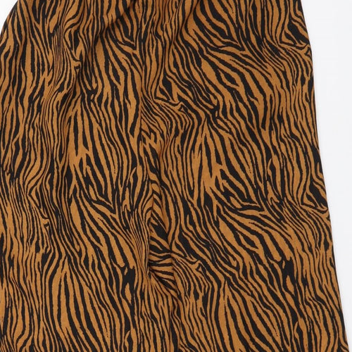 George Womens Brown Animal Print Polyester Cropped Trousers Size 14 L20 in Regular Drawstring - Zebra pattern