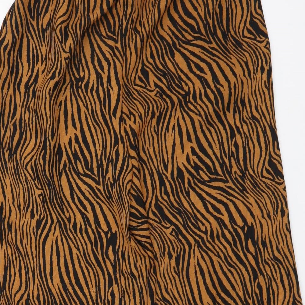 George Womens Brown Animal Print Polyester Cropped Trousers Size 14 L20 in Regular Drawstring - Zebra pattern