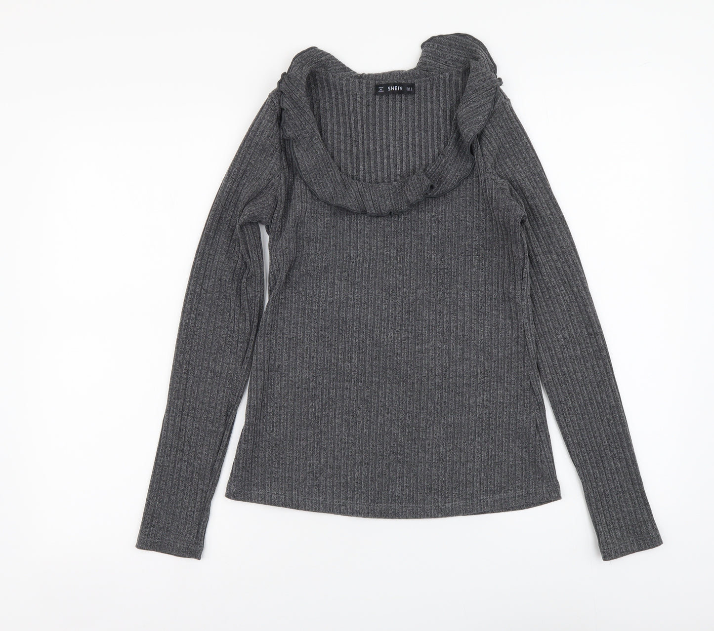 SheIn Womens Grey Polyester Basic Blouse Size S Round Neck