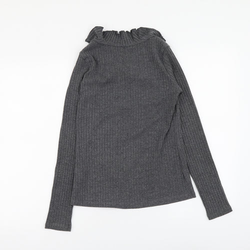 SheIn Womens Grey Polyester Basic Blouse Size S Round Neck