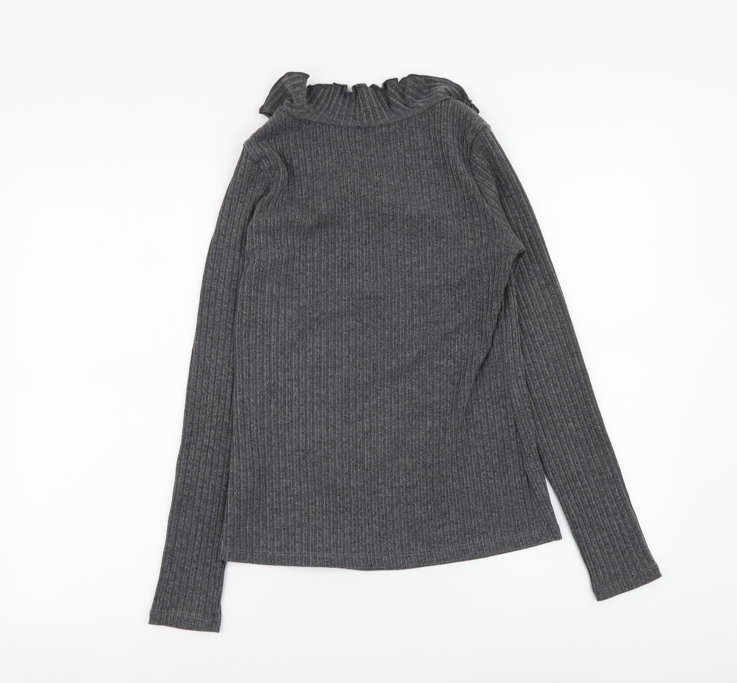 SheIn Womens Grey Polyester Basic Blouse Size S Round Neck