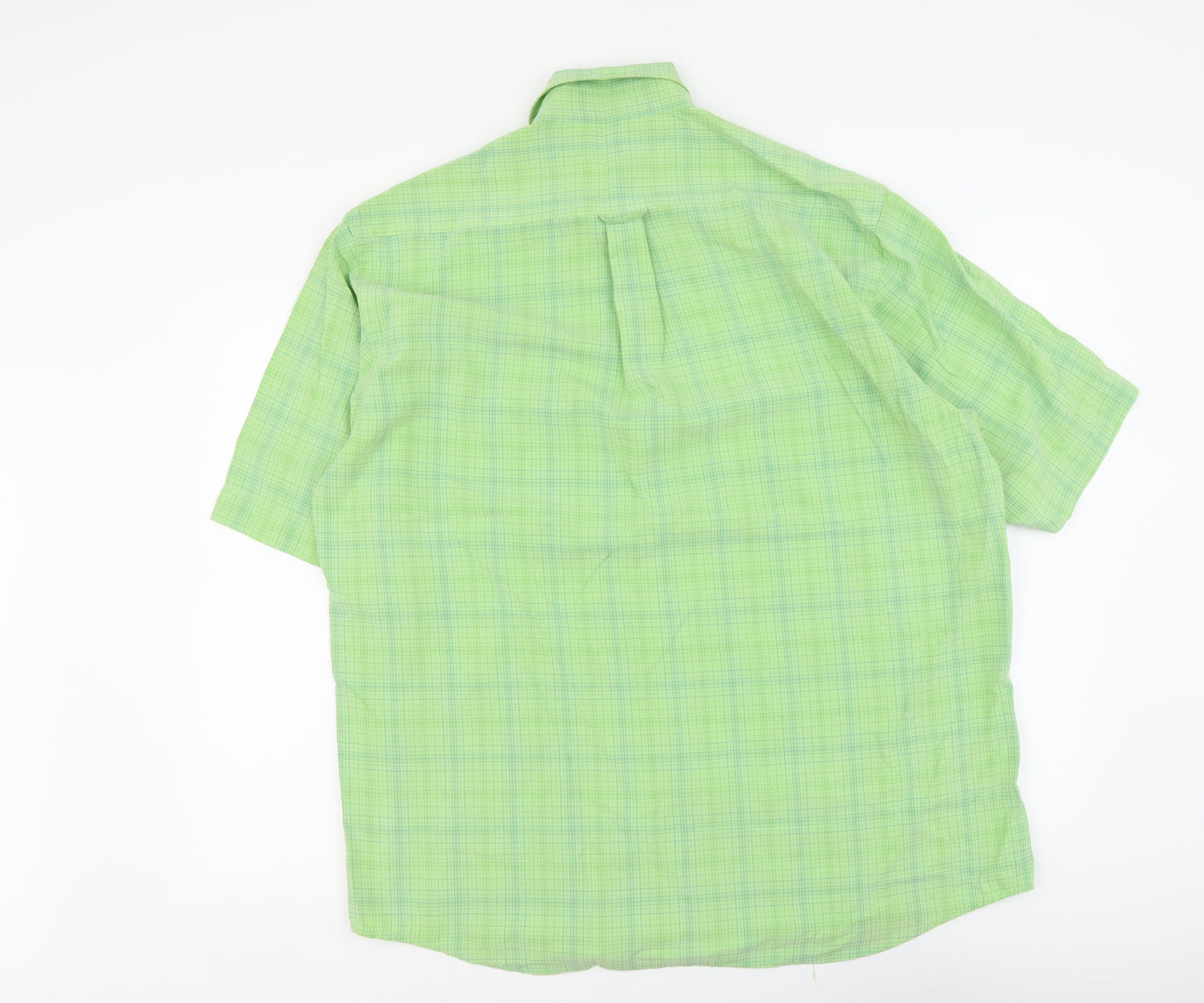 Marks and Spencer Mens Green Plaid Polyester Button-Up Size L Collared Button