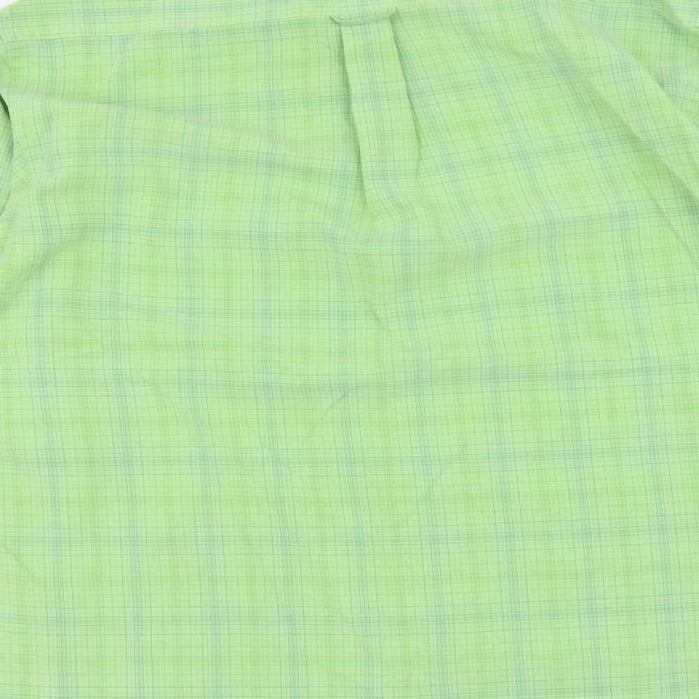 Marks and Spencer Mens Green Plaid Polyester Button-Up Size L Collared Button