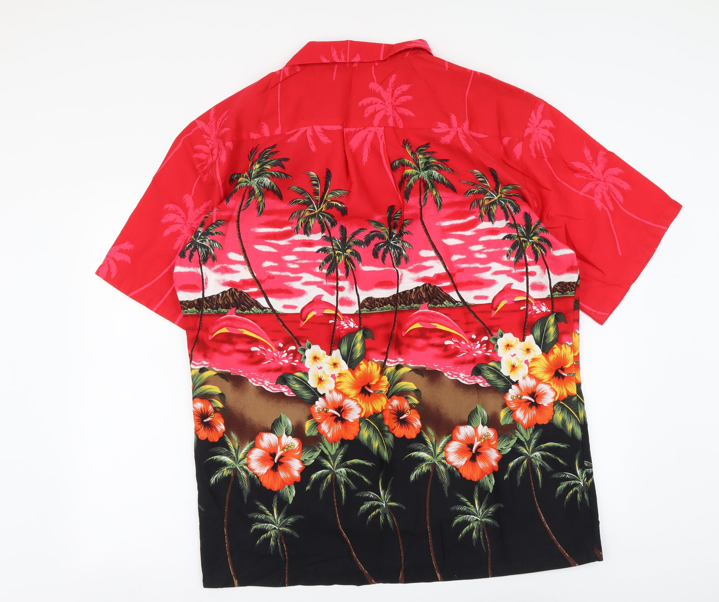 Boston Mens Multicoloured Geometric Polyester Button-Up Size XL Collared Button - Hawaiian Shirt