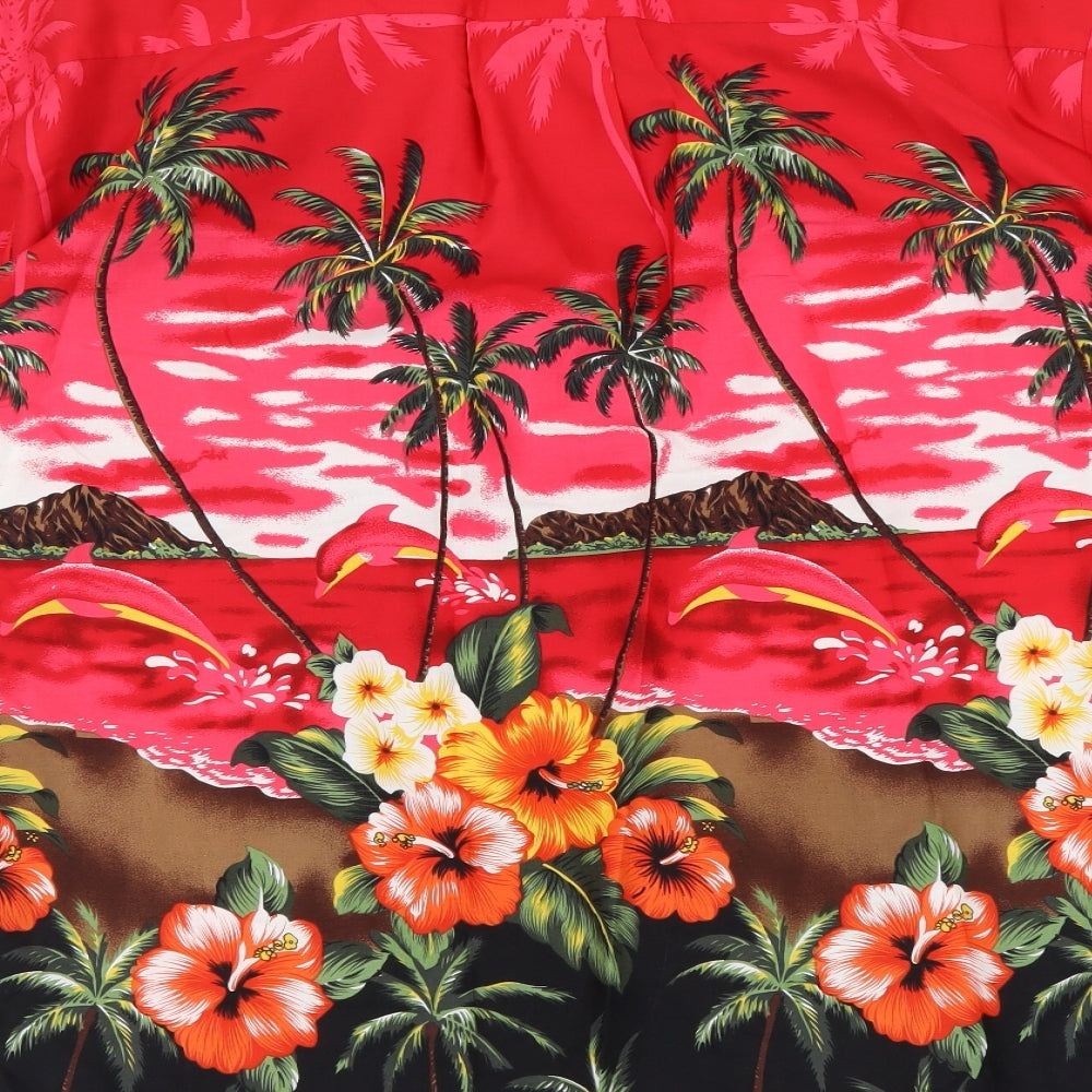 Boston Mens Multicoloured Geometric Polyester Button-Up Size XL Collared Button - Hawaiian Shirt
