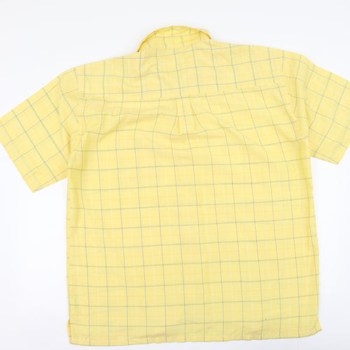 Xeros Mens Yellow Plaid Polyester Button-Up Size XL Collared Button