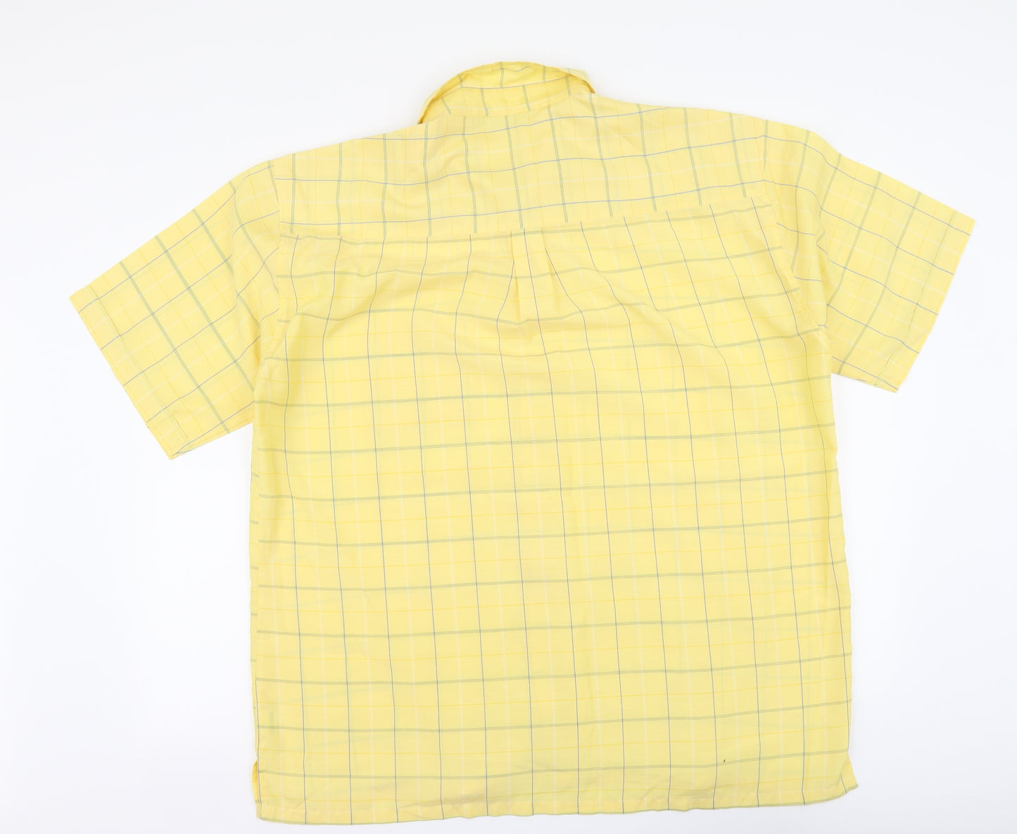 Xeros Mens Yellow Plaid Polyester Button-Up Size XL Collared Button