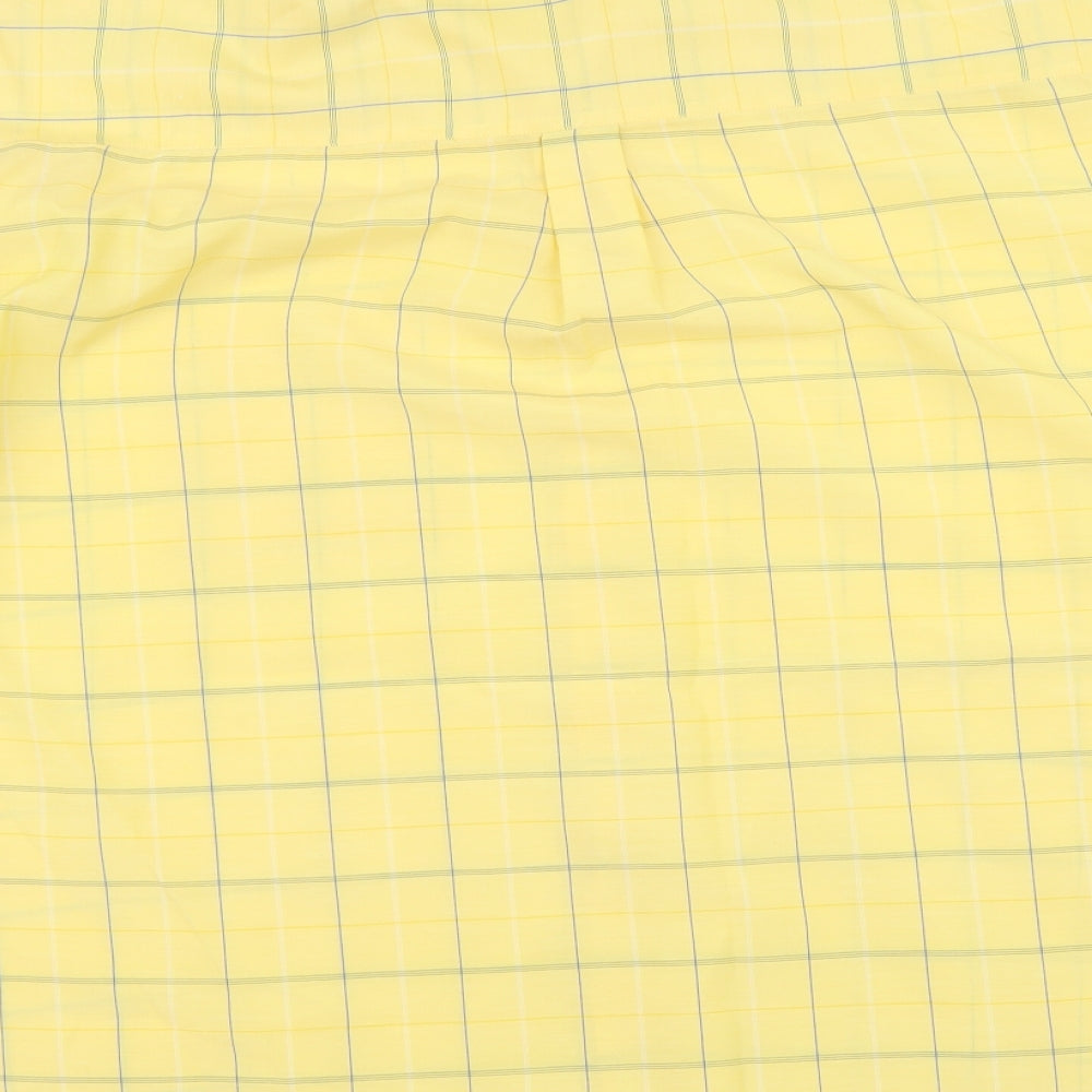 Xeros Mens Yellow Plaid Polyester Button-Up Size XL Collared Button
